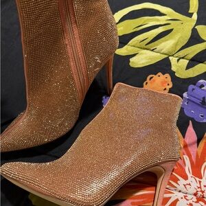 Elegant Rose Gold Rhinestone Ankle Boots
